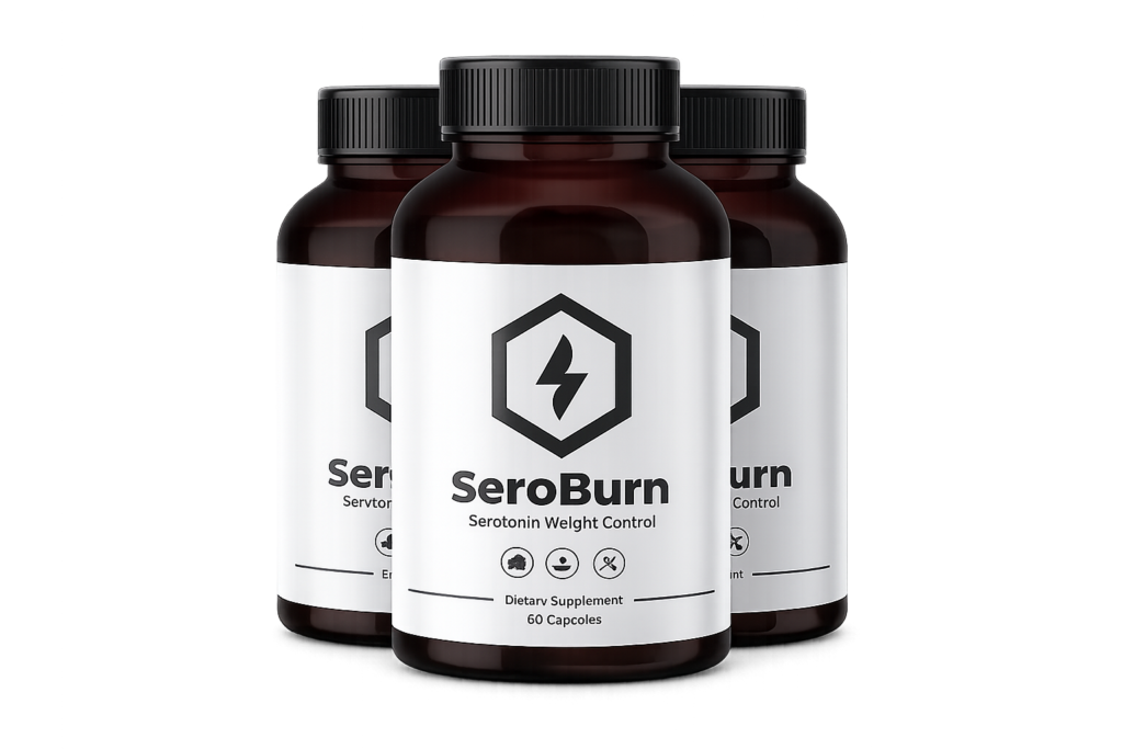 Image showing three SeroBurn supplement bottles displayed together in a clean and professional product layout.