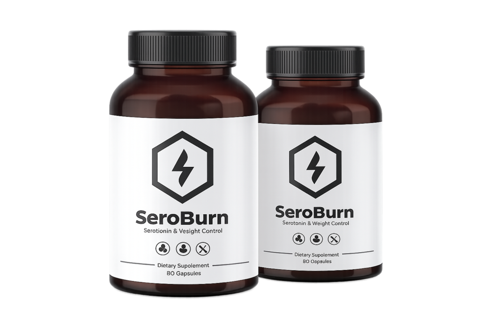 Two SeroBurn supplement bottles isolated on transparent background